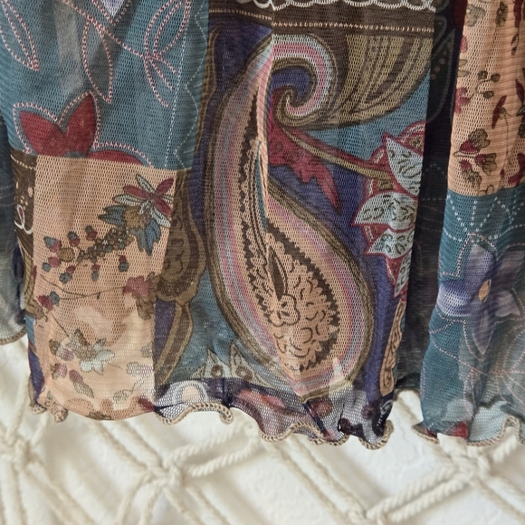 Vtg Y2K Bohemian Gypsy Patchwork Paisley Design Sheer Lace Midi Pull-on Skirt - Picture 4 of 10